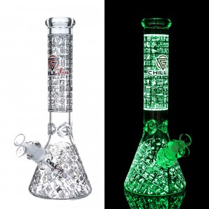 10" Chill Glass Glow In The Dark Mini Egyptian Print Beaker Water Pipe - [JLB93]